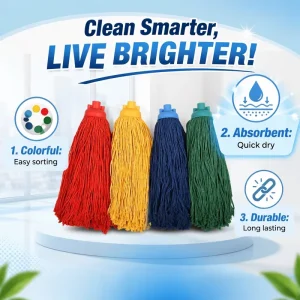 4-Color Cotton String Mop Refill Hygienic Color-Coded Mop Head for Janitorial Home and Commercial Use