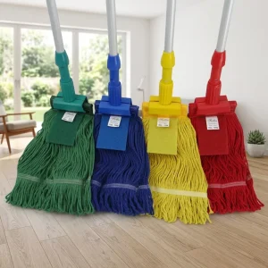 4-Color Industrial String Mop for Cross-Contamination Prevention with Aluminum Pole for Hospital School Kitchen Floor Cleaning