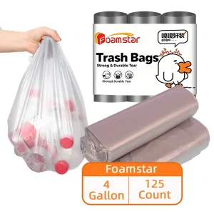 4 Gallon Flat Top Trash Bags 125 Count Heavy Duty Silver Garbage Bags for Kitchen and Household Use