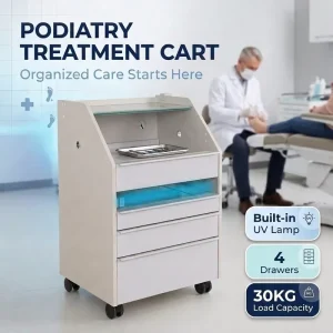 4 Layer MDF Pedicure Tool Cart Trolley for Nail Salon Built in Germicidal Lamp Stacked Magnifying Glass Optional Foot Control