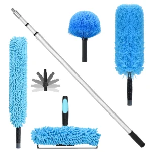 4-Piece Microfiber Feather Duster Kit with Telescopic Extendable Twist-Lock Pole Washable Reusable Cobweb Dusters