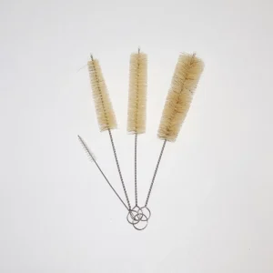 4-Piece Natural Bristle Soft Cleaning Brush Set with Stainless Steel Wire Handles and Hanging Loops