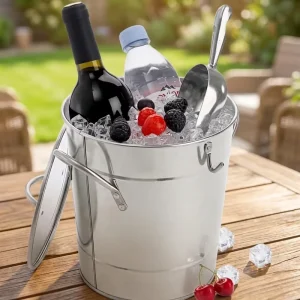 4-Quart Metal Ice Bucket with Scoop, Lid and Handles for Bar and Outdoor Parties