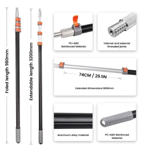 4 Sections 98-320cm Extendable Telescopic Aluminum Rod with Multi purpose Interchangeable Head Extension Rod