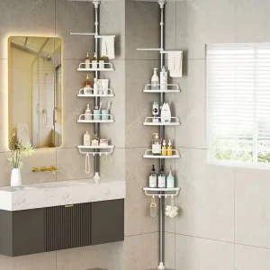 4-Tier Adjustable Bathroom Corner Shelf Stainless Steel Ceiling Shelf Toilet Storage Rack Shampoo Shower Gel Storage Holders
