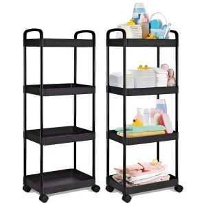 4 Tier Rolling Storage Cart with Wheels Multi Purpose PP Plastic Utility Trolley Storage Organizer for Kitchen Bathroom Home