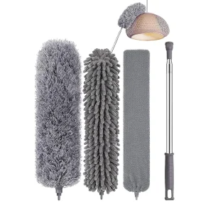 4-in-1 Detachable Microfiber Duster Kit with Extension Pole and Bendable Handheld Brush