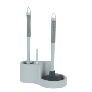 4-in-1 Long-Handle Toilet Brush and Plunger Set