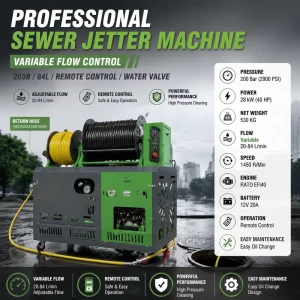 40 HP 200 bar 84 L/min Remote Water Valve Gasoline Sewer Jetter Drain Cleaning Machine for Drainage Pipeline