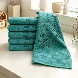 40x40cm Printed Microfiber Kitchen Dish Towel No Trace Lint Free Cleaning Cloth for Glass Tableware Kitchen Surface Wiping