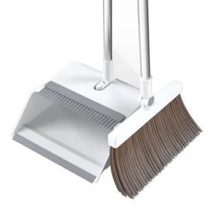 42cm Soft Bristles Stainless Steel Handle Extendable Waterproof Eco Friendly Broom Dustpan Set with Space Saving Storage