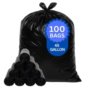 45Gallon Disposable Black HDPE Thick Convenient Cleaning Flat Top Garbage Bags on Roll for Household Use