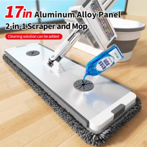 45cm Aluminum Chenille Flat Mop with Scraping Strips for Wet and Dry Floor Cleaning
