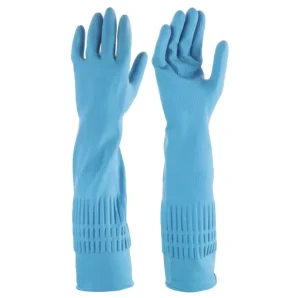 45cm Blue Long-Sleeve Latex Rubber Household Cleaning Gloves, Waterproof