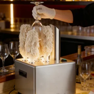 5-Head Microfiber Brush Electric Wine Glass Polishing Machine with Heated Air, up to 330pcs/h