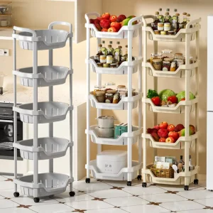 5 Layer Plastic Storage Cart with 360 Degree Caster Wheels for Kitchen Bathroom Pantry Eco Friendly & Easy Cleaning