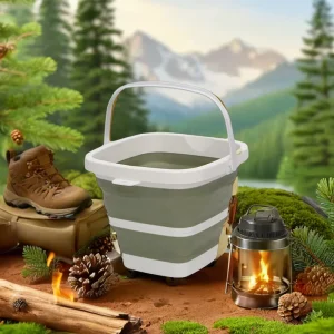 5 Liter Grey PP+TPR Plastic Lightweight Square Eco Friendly Collapsible Folding Water Bucket