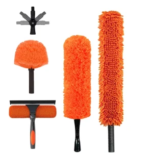 5-Piece Cleaning Set with Cobweb Remover Bendable Feather Duster and Window Squeegee