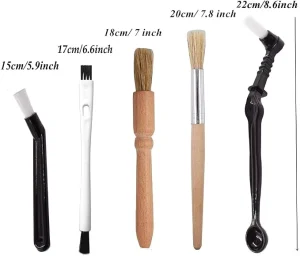 5-Piece Coffee Brush Set with Wooden Coffee Grinder Cleaning Brush, Nylon Brush, and Flexible Steel Brushes
