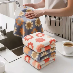 5-Piece Coral Velvet Printed Small Hand Towel and Kitchen Towel Set 30x30cm