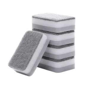 5-Piece Double-Sided Grey Kitchen Sponge Scouring Pads Non-Scratch Dishwashing Scrub Sponges