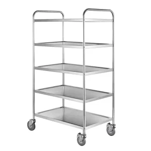 5 Tier Stainless Steel Kitchen Trolley for Restaurant Garage Cleaning and Food Service Durable Metal Utility Cart