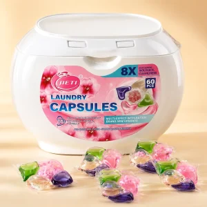 5 in 1 Eco Friendly Laundry Pods Deep Cleaning Stain Removal Light Fragrance Fabric Care 60 Pcs Box OEM ODM Support