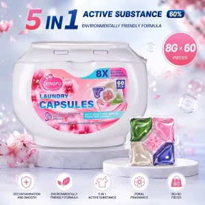 5-in-1 Eco-Friendly Laundry Pods Softener Scent Booster 8g 60 Count High Efficiency (HE) Fabric Softener for Apparel