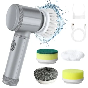 5-in-1 Gray Cordless Electric Scrubber for Kitchen and Bathroom