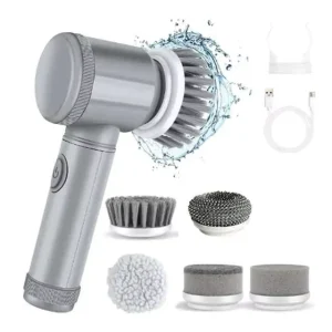 5-in-1 Gray Handheld Wireless Electric Spin Scrubber for Dishes and Bathrooms