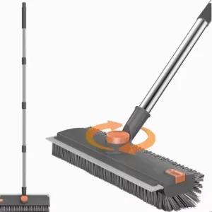 5-in-1 Long-Handled Cleaning Brush Stiff-Bristled Scrub Brush for Bathroom Floors Grout Carpets and Toilets