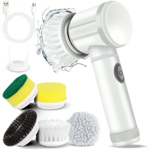 5 in 1 Rechargeable Electric Spin Scrubber Cordless Bathroom Cleaning Brush with Replaceable Brush Heads for Kitchen Tile Floor