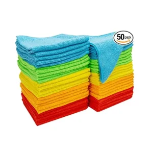 50 Pack Assorted Multi Color Reusable and Lint Free Microfiber Rag Cleaning Cloths Towels for Kitchen