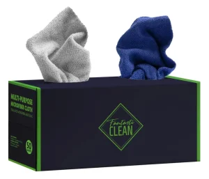 50 Piece Reusable Microfiber Rag Cleaning Cloths in Box with 2 Holes for Car House or Kitchen