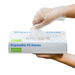 500-Count Box Disposable Polyethylene PE Gloves for Kitchen Cleaning, Commercial Food Handling and Home Use