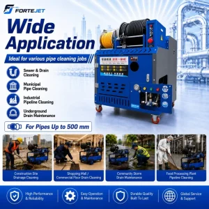 500L Tank Twin-Cylinder Sewer Jetting Machine 200Bar 64L/min Remote Drain Cleaning Machine for 50-500mm Pipe