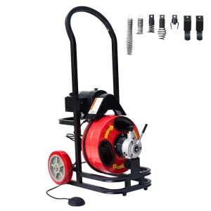 50FT/15.4M Electric Sewer Snake and Drain Auger with Cutter for 1 to 6 Inch Pipes