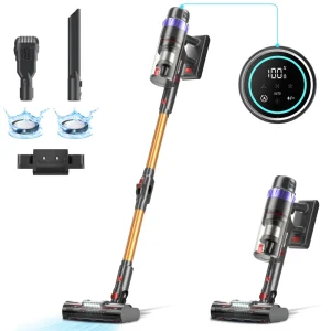 550W Cordless Stick Vacuum Cleaner, Rechargeable, Lightweight, HEPA Filtration, LED Headlight, Max 45kPa, for Carpet and Pet Hair