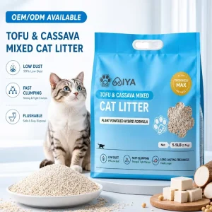 5L Natural Cassava Tofu Mixed Cat Litter Strong Clumping Low Dust Flushable Biodegradable OEM Supply