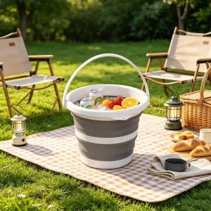 5L Round Collapsible Water Bucket with Telescopic Handle Foldable Portable Storage Pail for Dorm Household Use