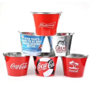 5L Round Galvanized Metal Tin Ice Bucket with Custom Logo for 6 Bottles Beer