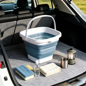 5L Square Collapsible Water Bucket with Handle Foldable Portable Hanging Water Pail for Fishing Car Washing Household Cleaning
