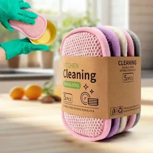 5PCS Household Cleaning Sponges Thickened High-Density Double-Sided Kitchen Dishwashing Sponges & Scouring Pads
