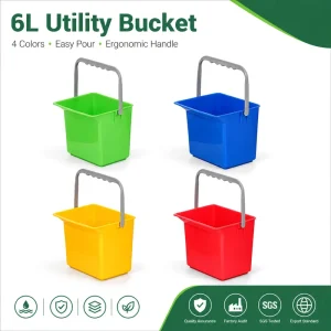 6 Liter Square Plastic Bucket Cleaning Pail Color Coded Commercial Utility Bucket OEM