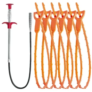 6 Pack 25 Inch Drain Snake Hair Clog Remover Sticks for Sewer Toilet Kitchen Sink Bathroom Tub
