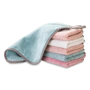 6 Pack Kitchen Dish Cloths Reusable Coral Velvet Knitted Towels Nonstick Oil Fast Drying Super Absorbent Cleaning Cloths Green