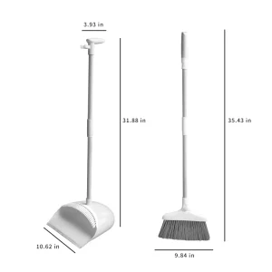 6-Piece Icy White Broom and Dustpan Set with Extendable Long Handle, PP PET Plastic, and Aluminum