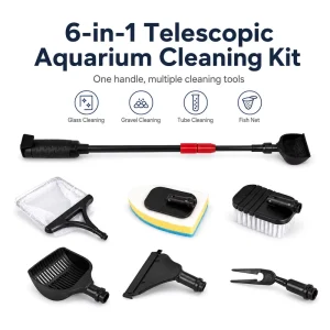 6 in 1 Adjustable Aquarium Cleaning Tool Set Telescopic Fish Tank Multi Function Cleaner OEM ODM EcoFriendly