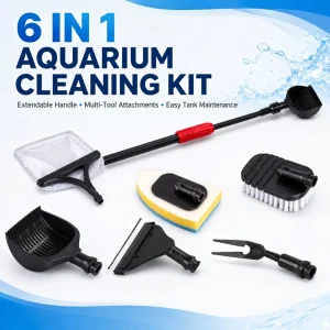 6 in 1 Aquarium Cleaning Tool Kit Extendable Fish Tank Cleaner Set with Gravel Rake Net Brush Accessories OEM ODM EcoFriendly