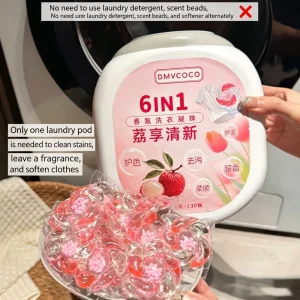 6 in 1 Litchi Flavor Highly Concentrated Laundry Gel Beads Leave a Strong Fragrance for Cleaning